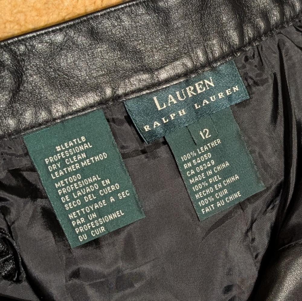 Vintage Lauren Ralph Lauren Black Lambskin Leather Pants High Rise Straight 12 - Picture 6 of 7